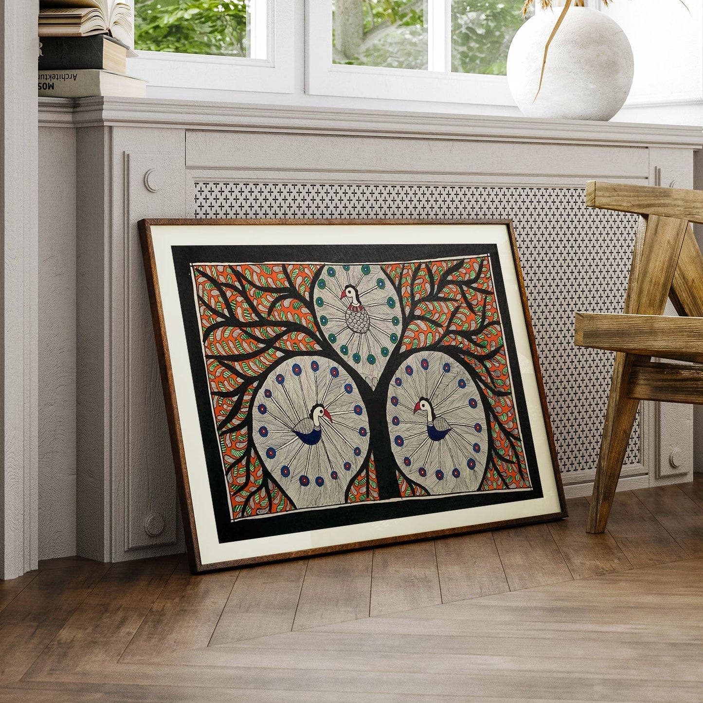 The Peacock with tree, Madhubani Art, Madhubani Painting