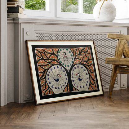 The Peacock with tree, Madhubani Art, Madhubani Painting
