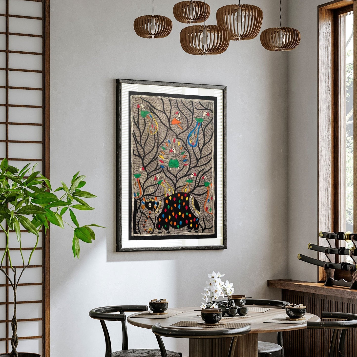 Elephant and Tree madhubani, Madhubani Art, Madhubani Painting