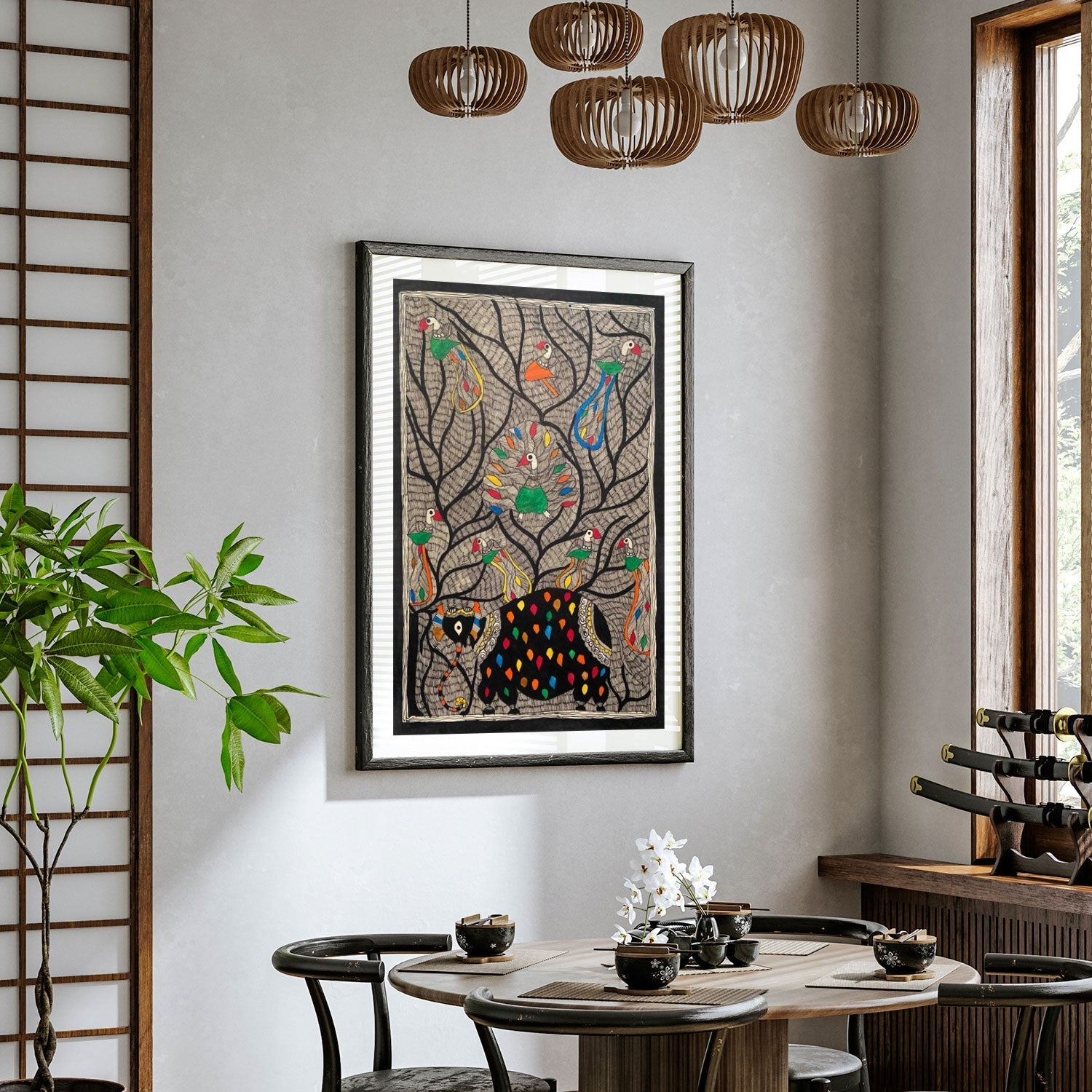 Elephant and Tree madhubani, Madhubani Art, Madhubani Painting