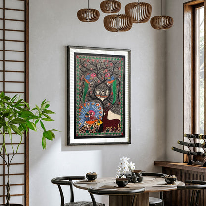 Life of Tree and Peacock Deer, Madhubani Art, Madhubani Painting