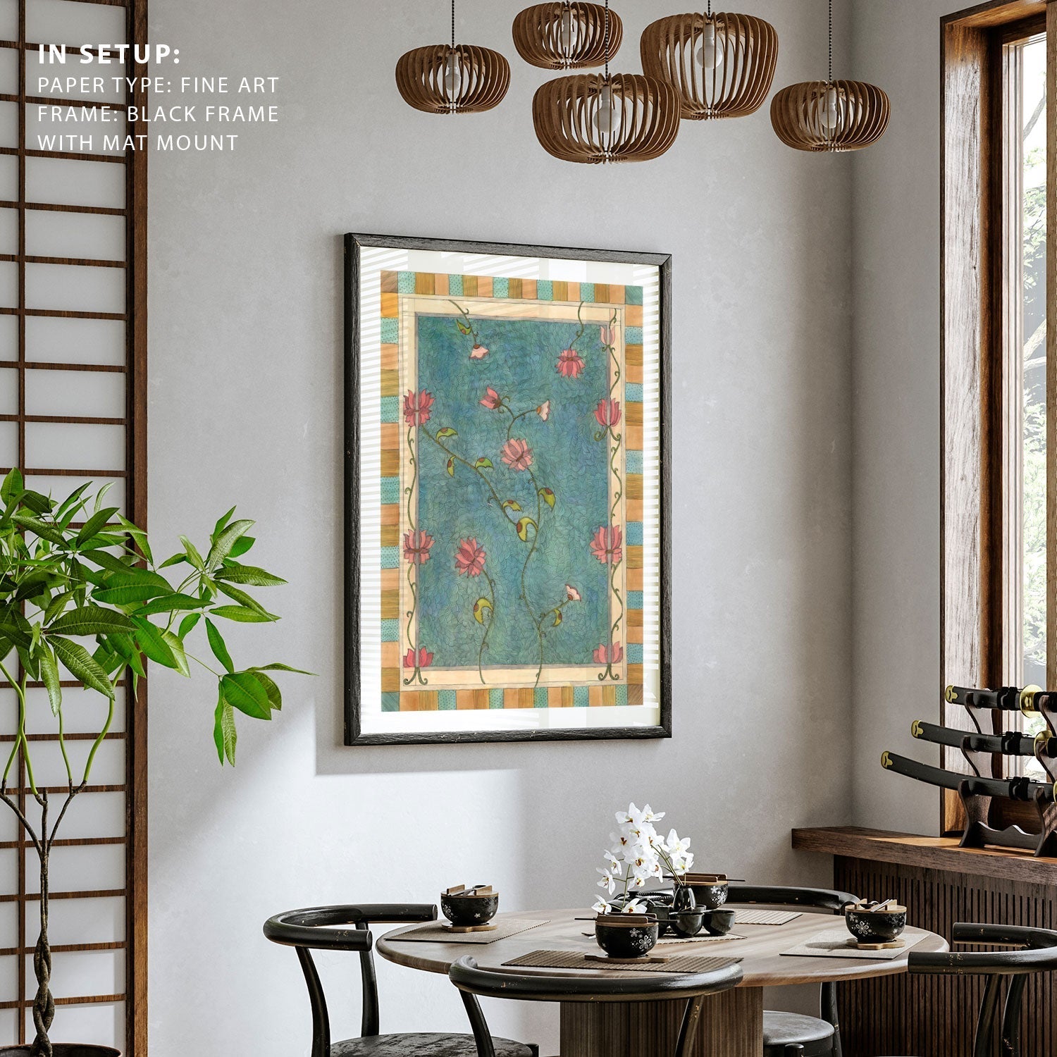 Madhubani Motifs Flower Vintage I, Madhubani Art