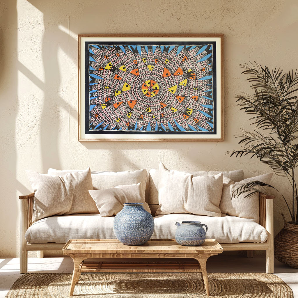 A pattern of Fish Rass, Madhubani Art, Madhubani Painting