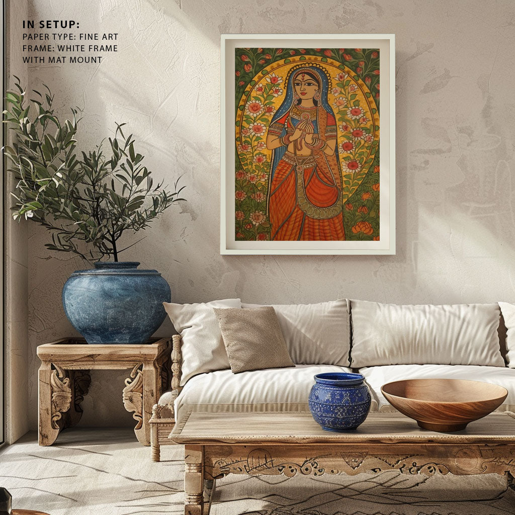 BENEDICTION AMIDST BLOSSOMS MADHUBANI PAINTING