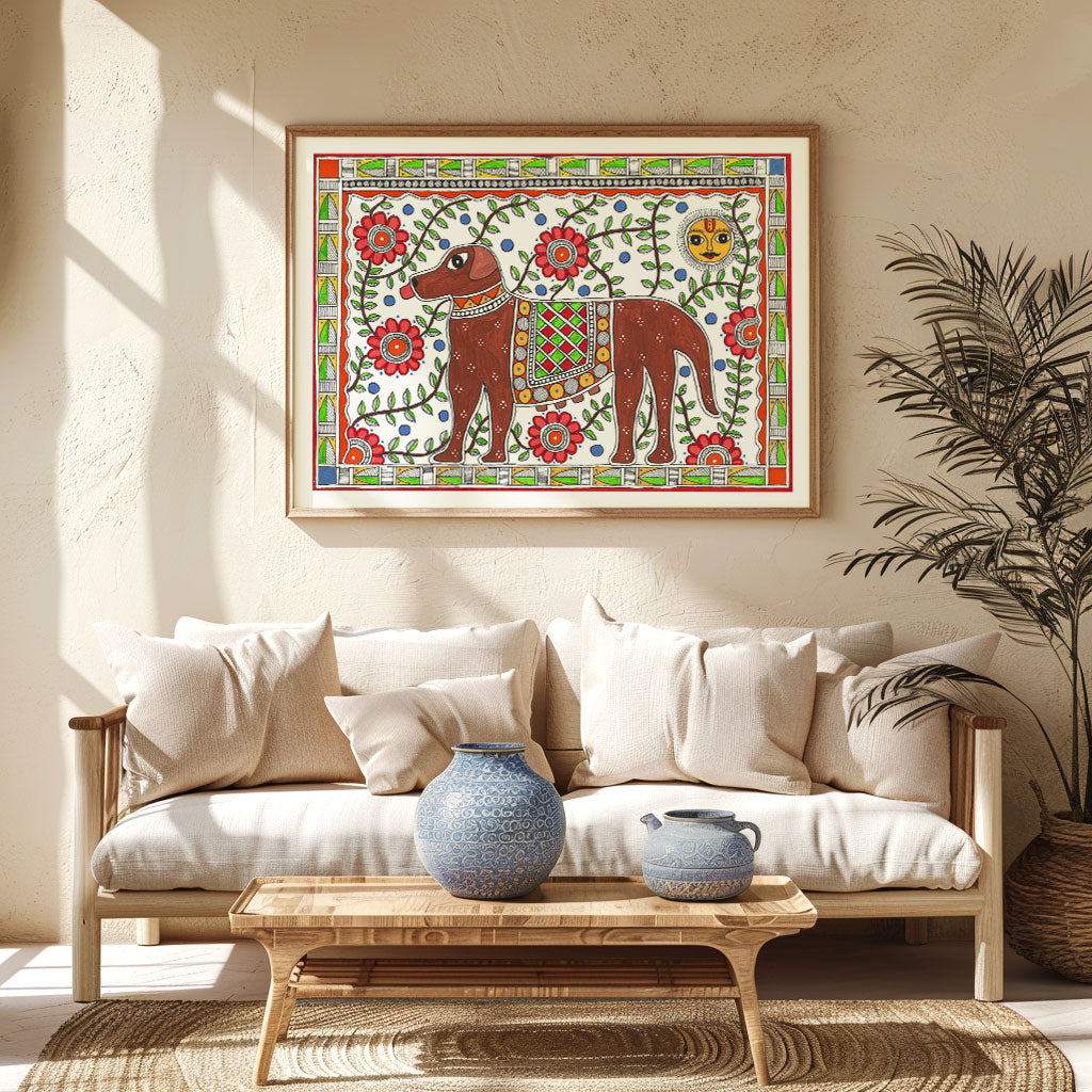 Dog your furry friend, Madhubani Art, Madhubani Painting