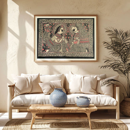 Radha Krishna, Madhubani Art, Madhubani Painting