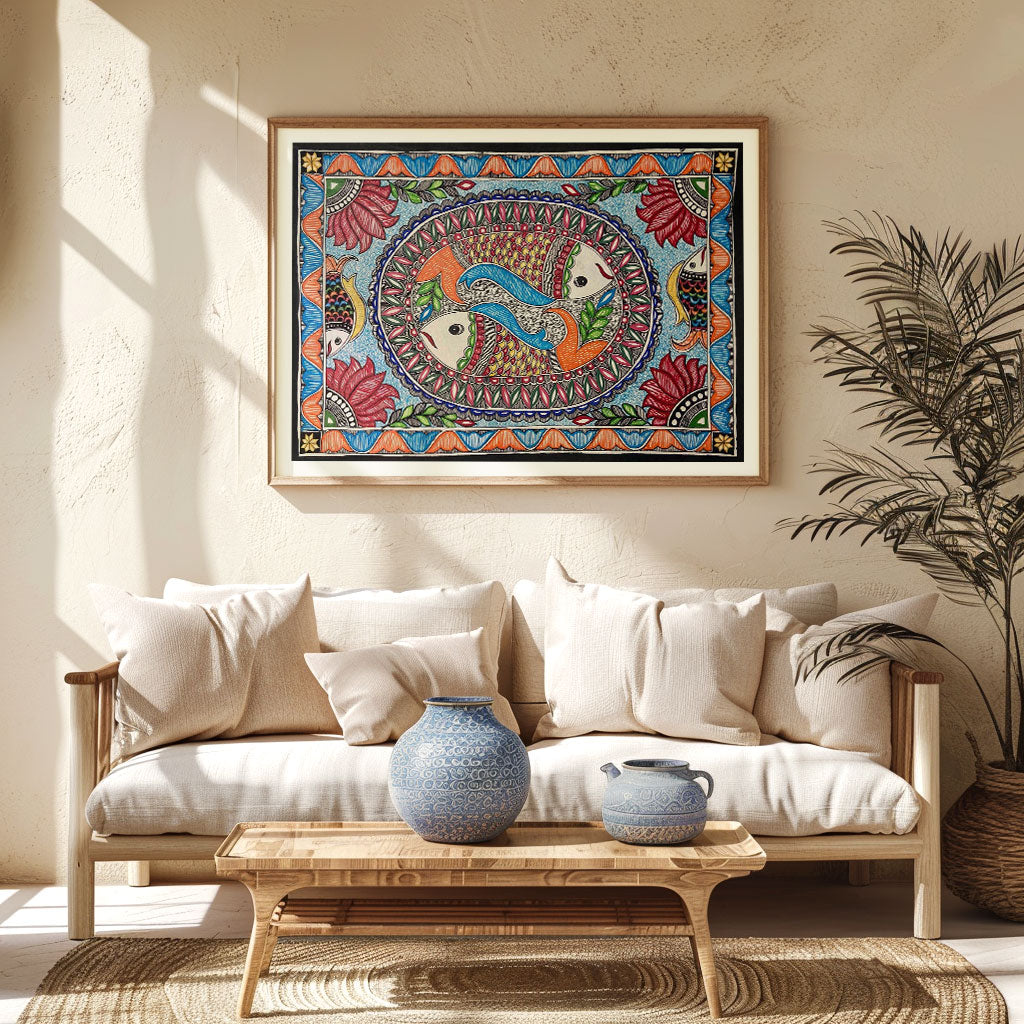 New Fish rass madhubani, Madhubani Art, Madhubani Painting