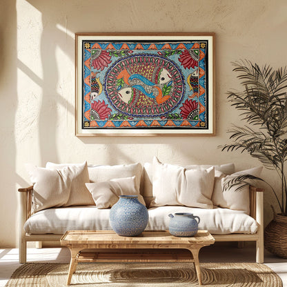 New Fish rass madhubani, Madhubani Art, Madhubani Painting