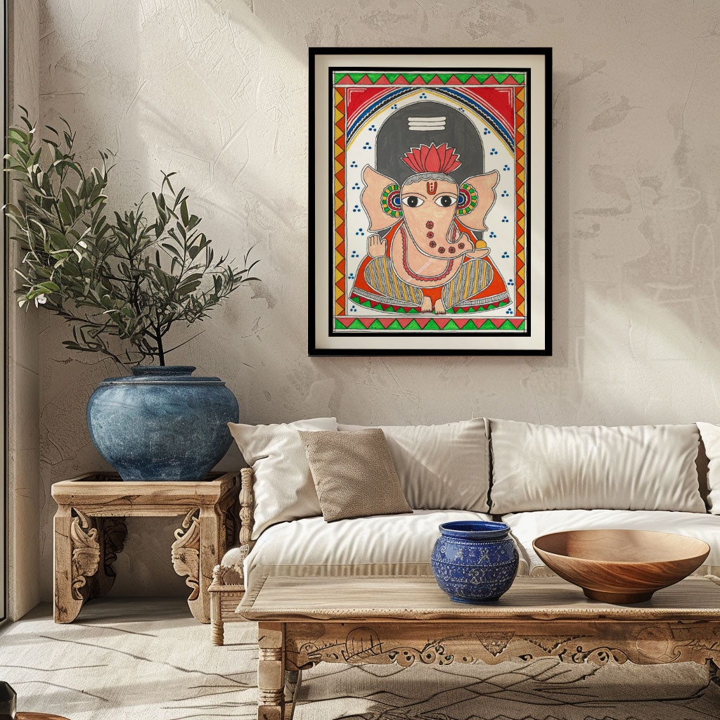 Lord Ganesha Painting Madhubani Style, Madhubani Art, Madhubani Painting