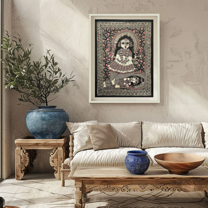 Kaali Maa with Shankar, Madhubani Art, Madhubani Painting