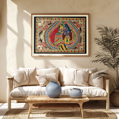 Krishna Radha Milan, Madhubani Art, Madhubani Painting