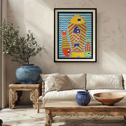 Life of Fish Madhubani Painting, Madhubani Art, Madhubani Painting