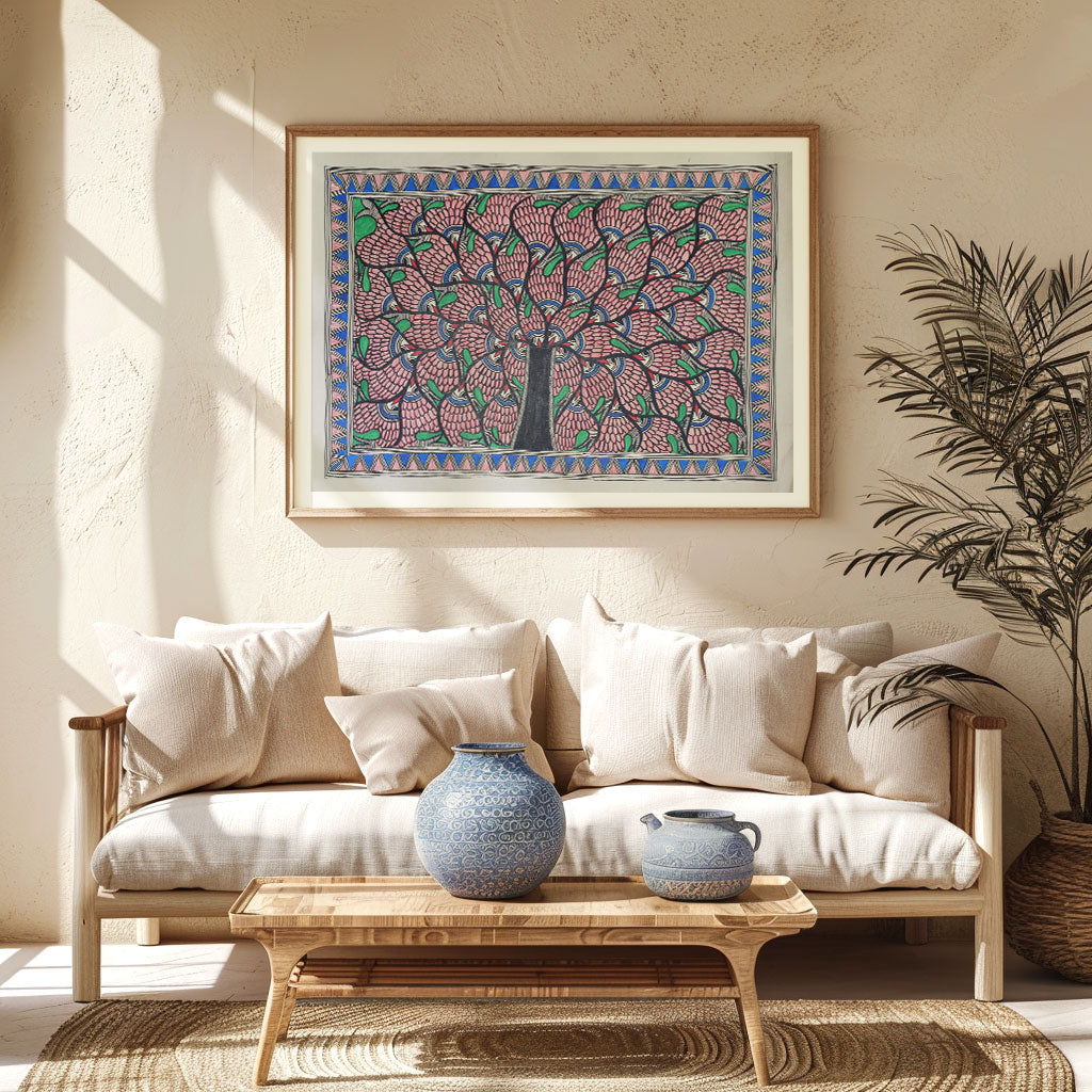 Life of tree in fish pattern in Mithila painting, Madhubani Art, Madhubani Painting