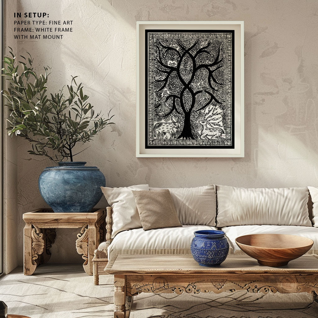 Life of Tree with Deer Madhubani Art