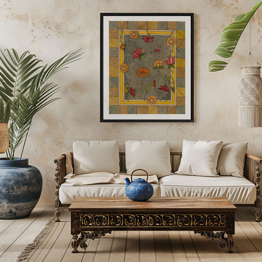 Madhubani painting in vintage style