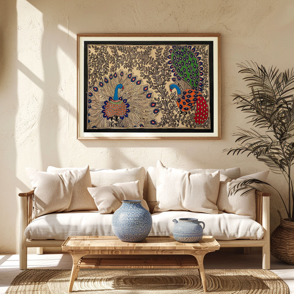 Peacock Dancing Madhubani Art, Madhubani Art, Madhubani Painting