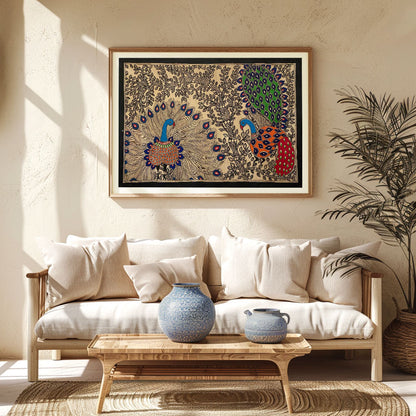 Peacock Dancing Madhubani Art, Madhubani Art, Madhubani Painting