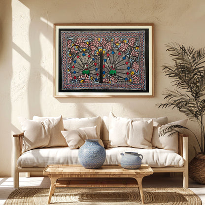 The Peacock in bageecha, Madhubani Art, Madhubani Painting