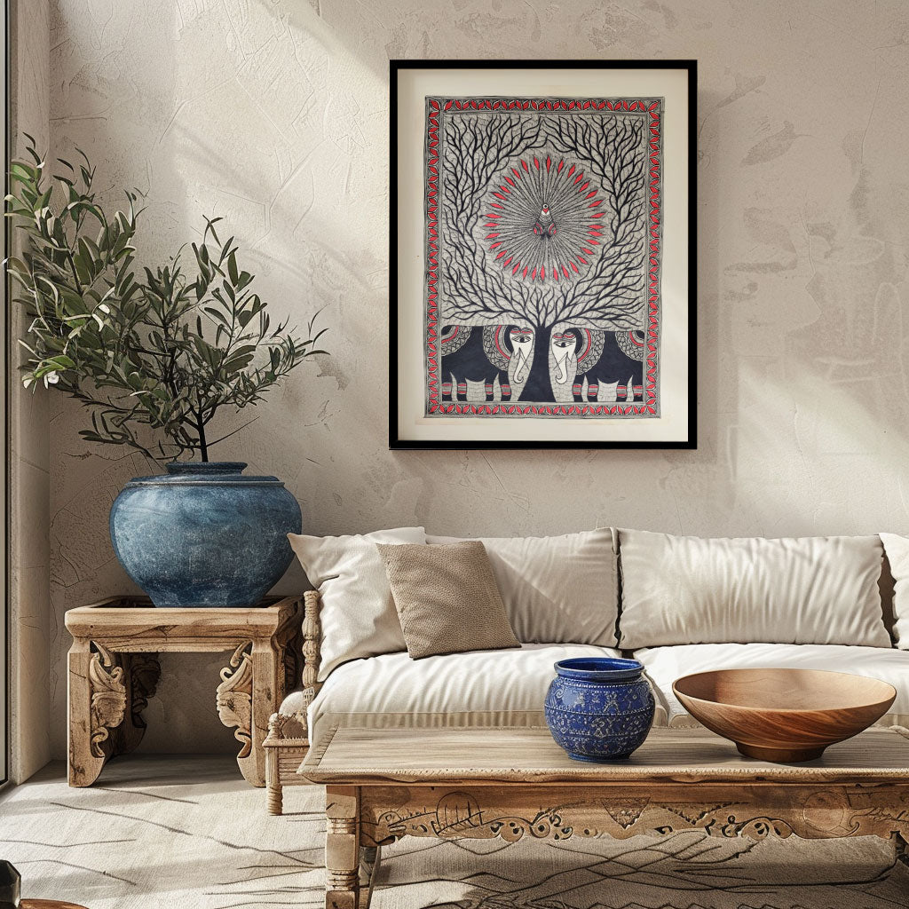 Peacock Elephant Madhubani Painting, Madhubani Art, Madhubani Painting