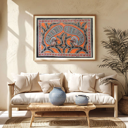 Peacock in the Forest, Madhubani Art, Madhubani Painting