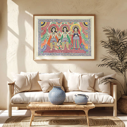 Ram Darbar with Hanuman, Madhubani Art, Madhubani Painting