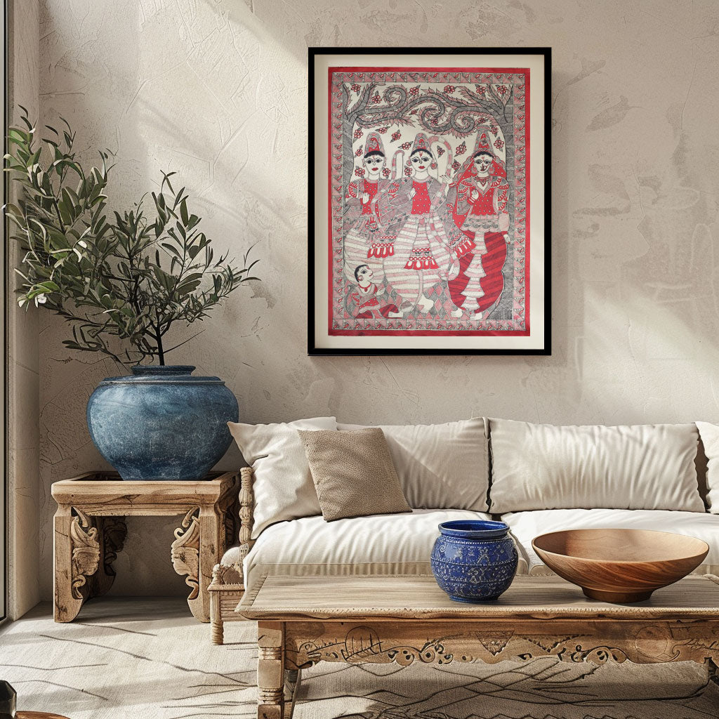 Single color Ramdarbar Madhubani Painting, Madhubani Art, Madhubani Painting