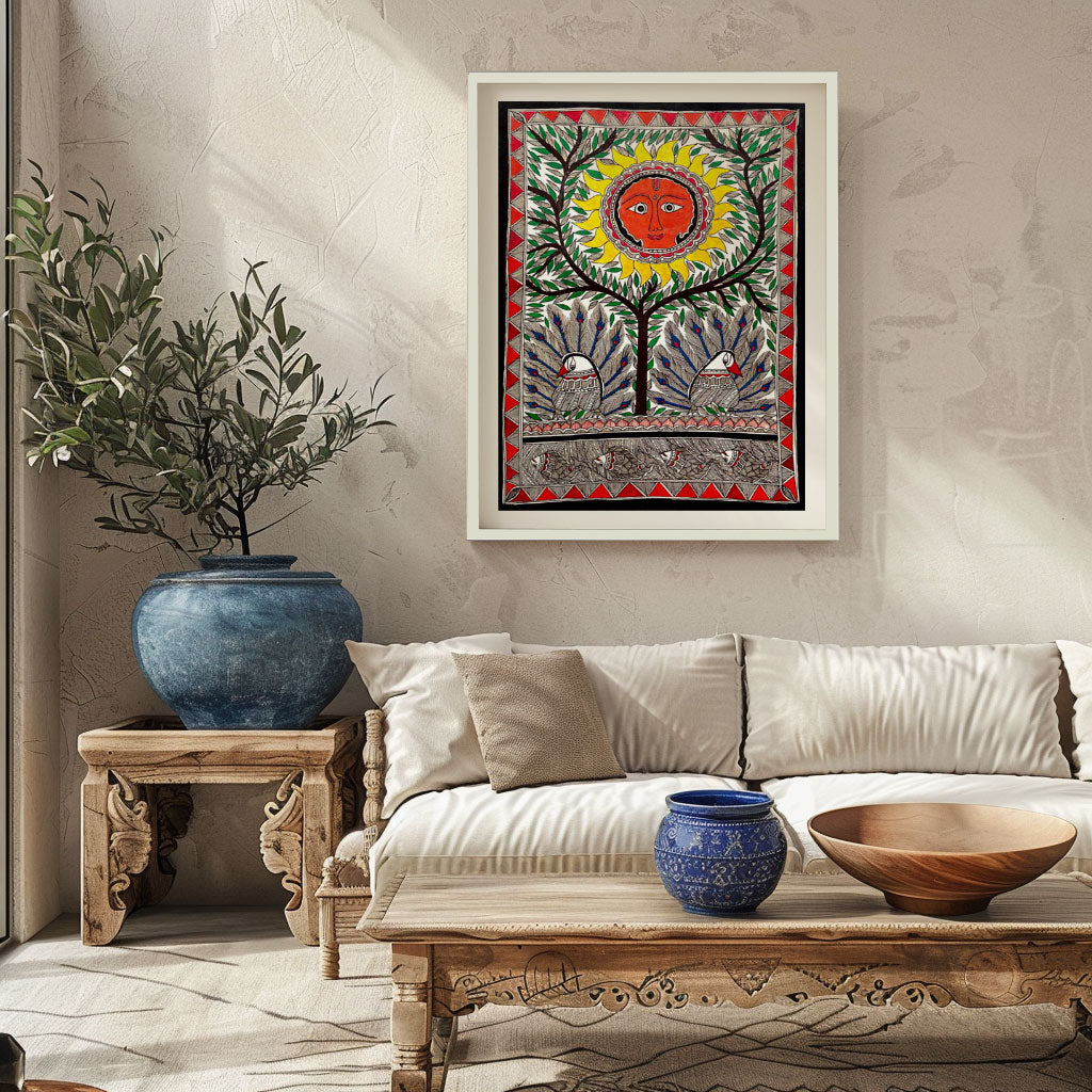 Surya dev with the tree, Madhubani Art, Madhubani Painting