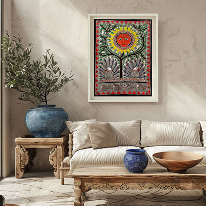 Surya dev with the tree, Madhubani Art, Madhubani Painting