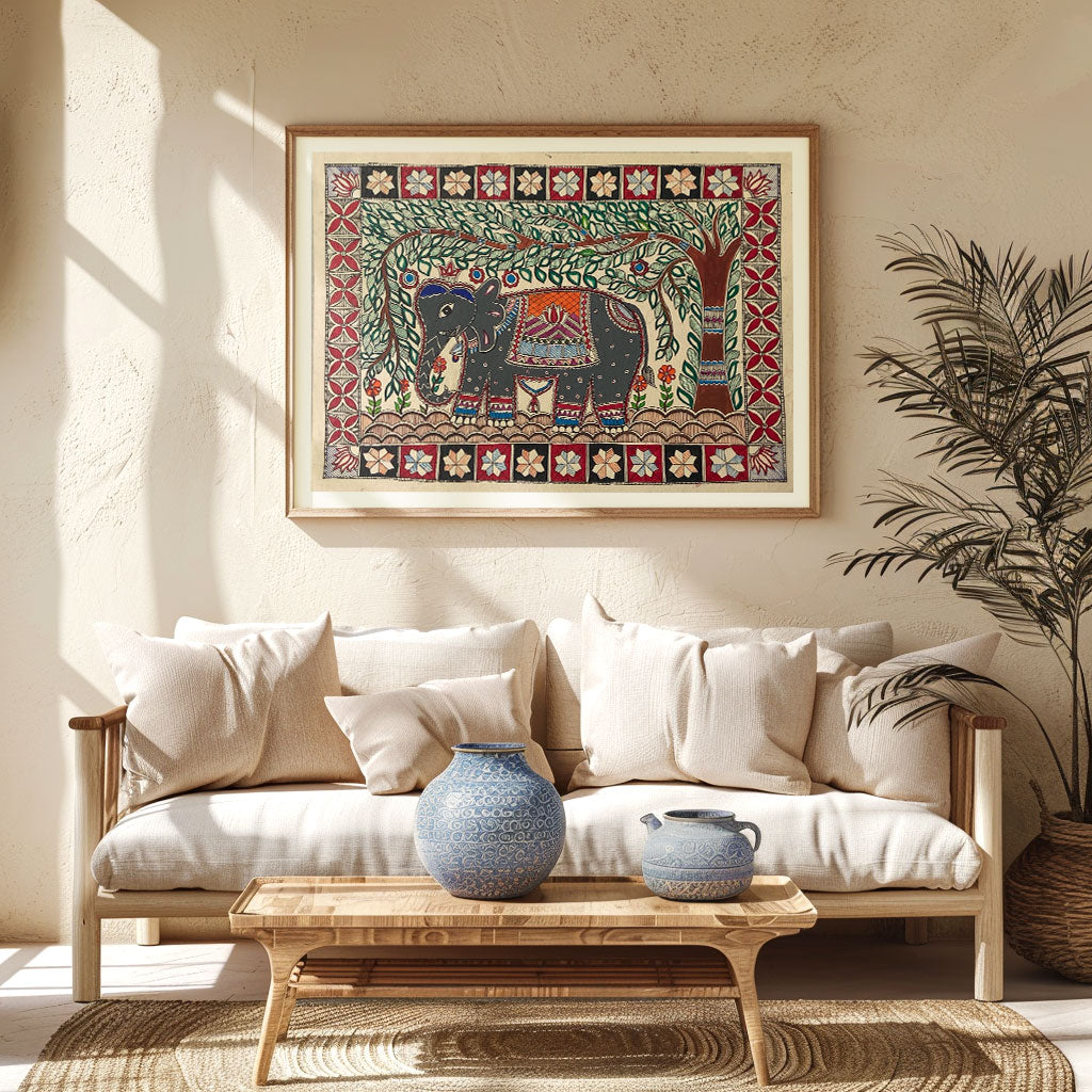 The Elephant in Jungle, Madhubani Art, Madhubani Painting