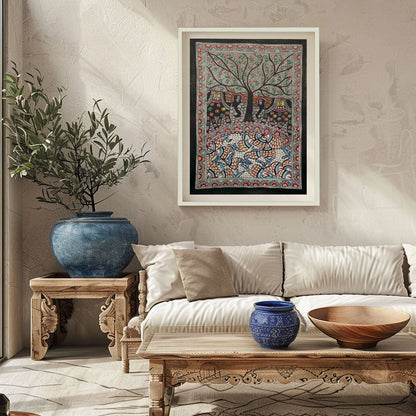 The Elephant with fish Madhubani Art, Madhubani Art, Madhubani Painting