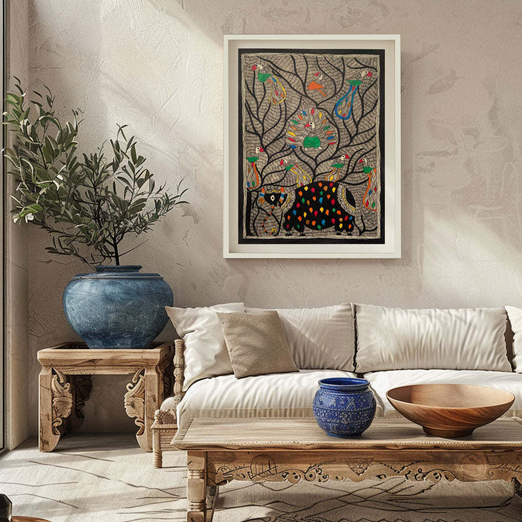 Elephant and Tree madhubani, Madhubani Art, Madhubani Painting