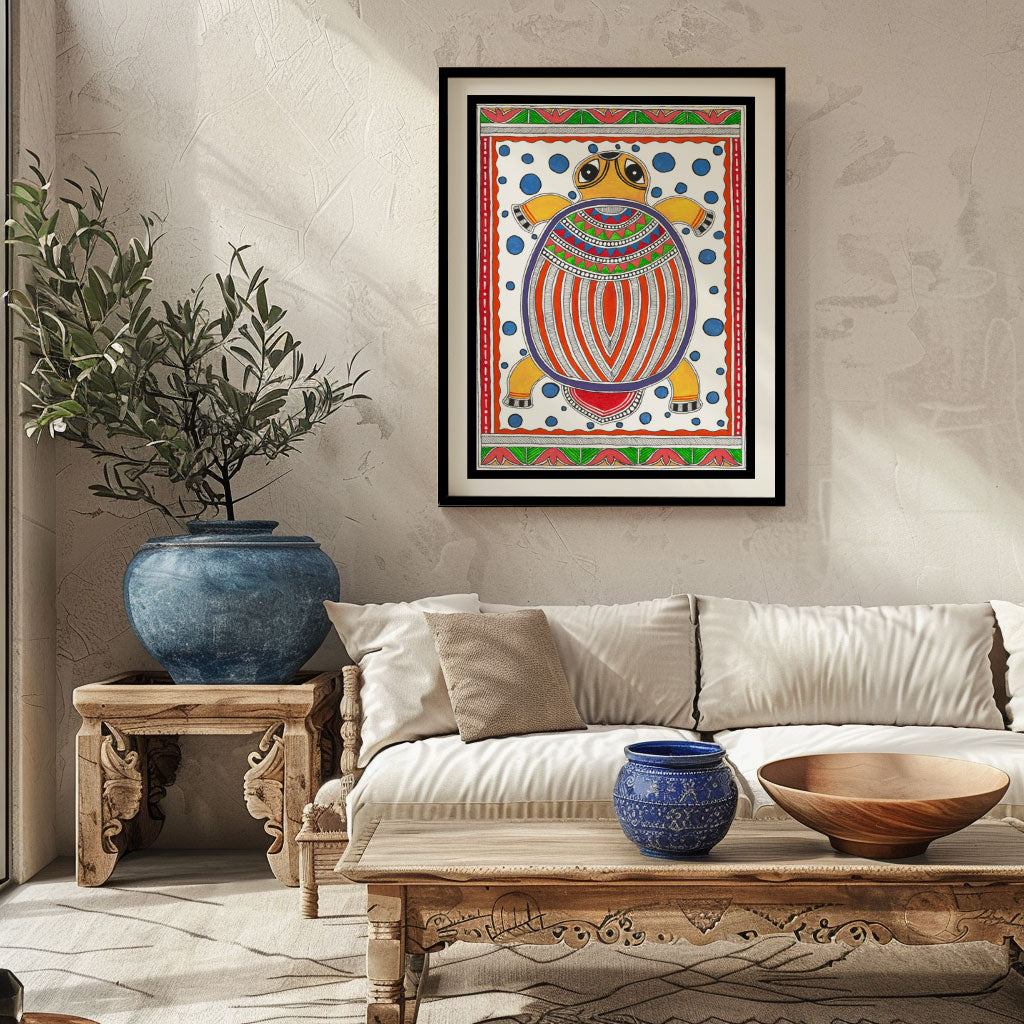 Turtle Painting Madhubani Style, Madhubani Art, Madhubani Painting