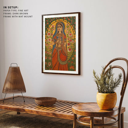 BENEDICTION AMIDST BLOSSOMS MADHUBANI PAINTING