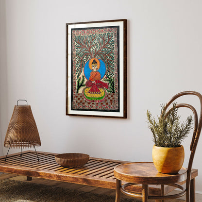 Lord buddha on mat, Madhubani Art, Madhubani Painting