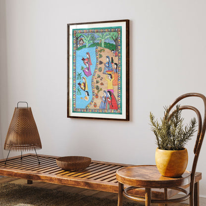 Chhath Scenery Madhubani Painting, Madhubani Art, Madhubani Painting