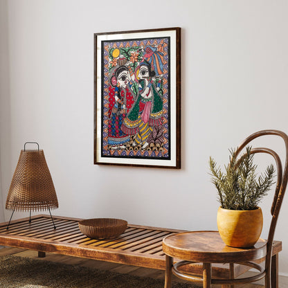 Radha Krishna milan Madhubani Art, Madhubani Art, Madhubani Painting