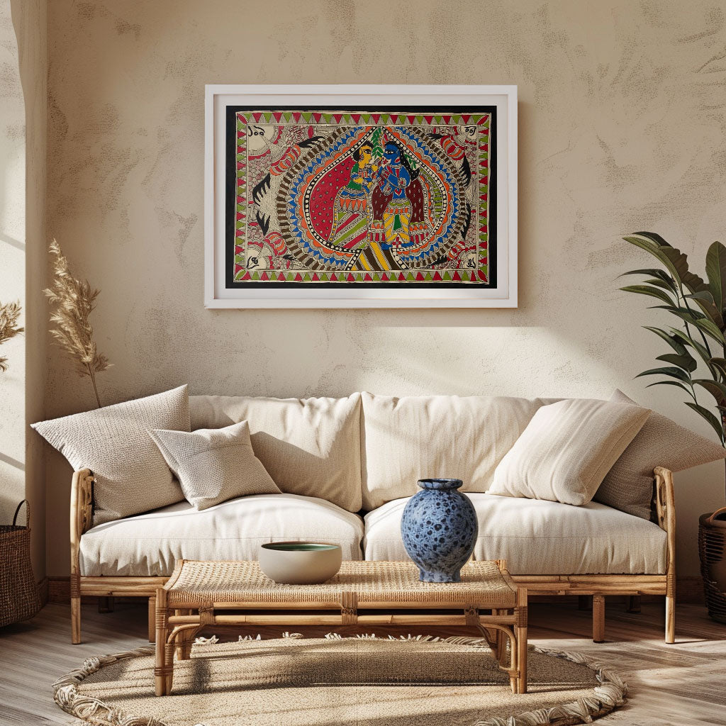 Krishna Radha Milan, Madhubani Art, Madhubani Painting