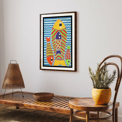 Life of Fish Madhubani Painting, Madhubani Art, Madhubani Painting
