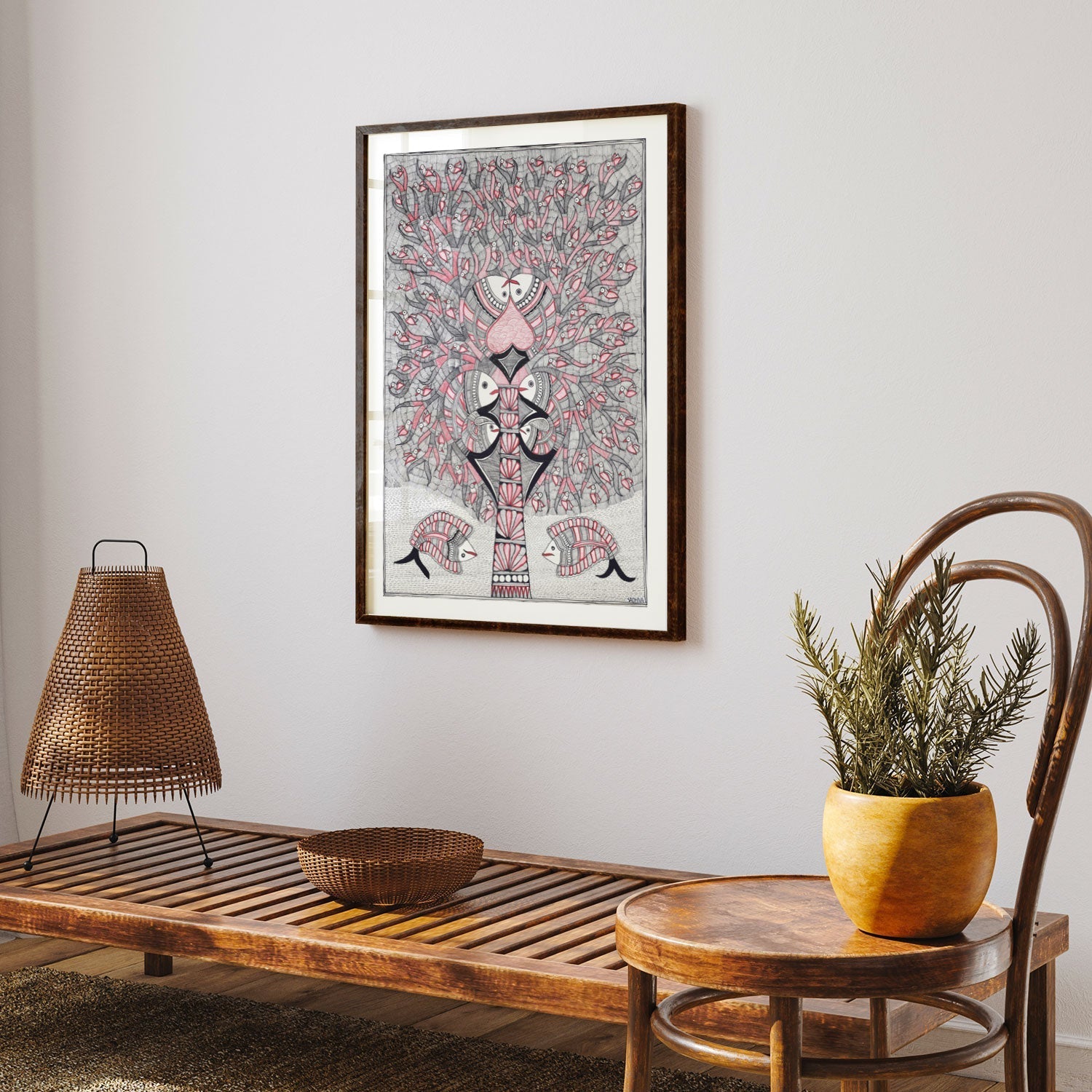 Life of Tree with Fish mode Madhubani Painting, Madhubani Art, Madhubani Painting