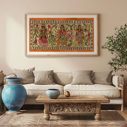 The 3 Devis-Lakshmi,Durga and Saraswati Madhubani painting