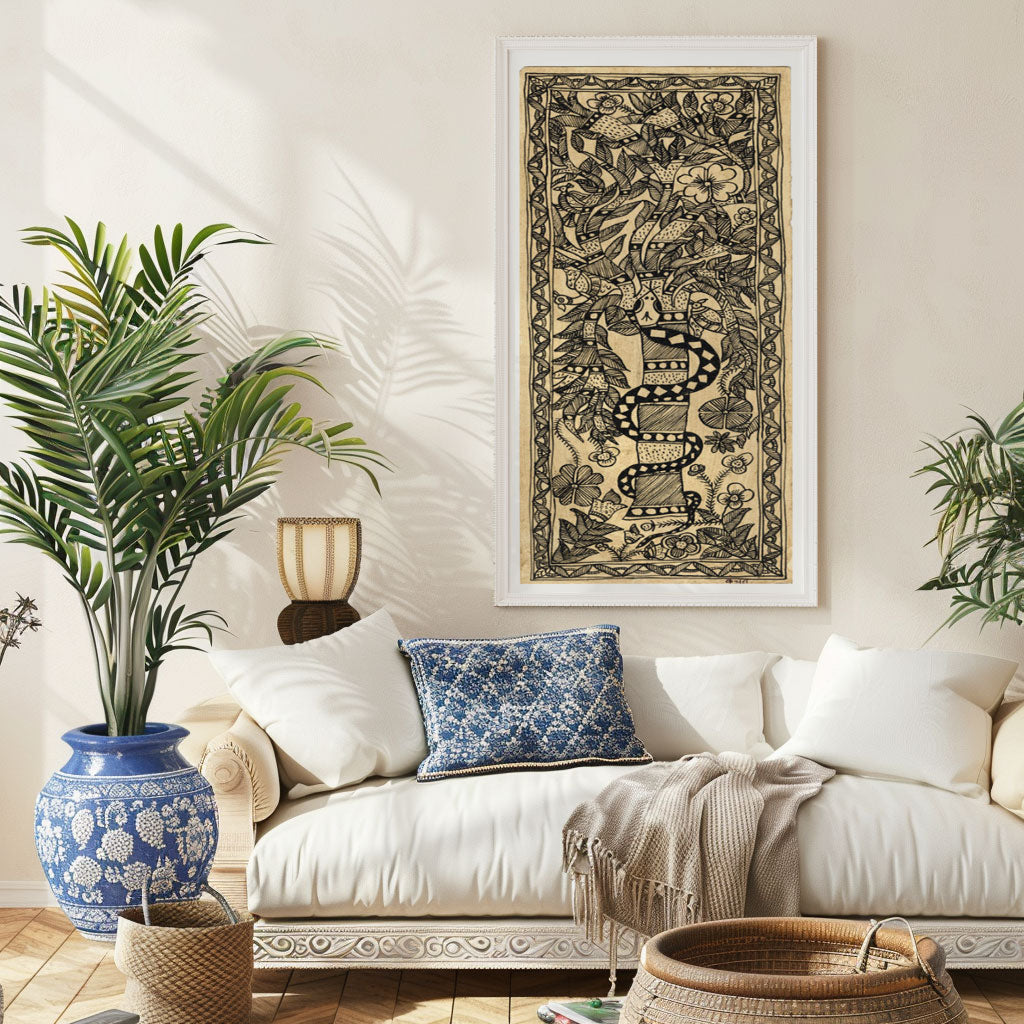 Chandan sai lipte Bhujang Madhubani Painting