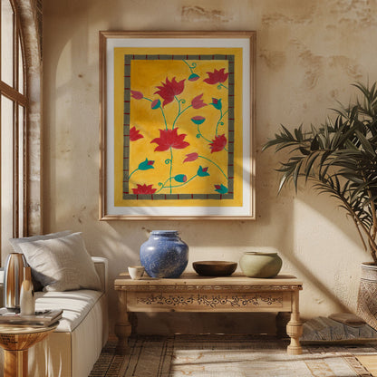 Madhubani Lotus in Oil Medium Art