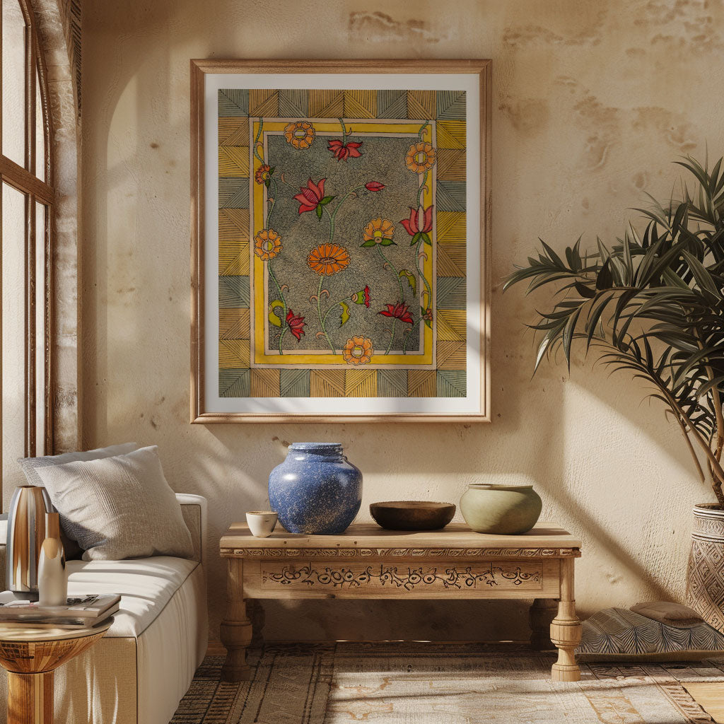 Madhubani painting in vintage style