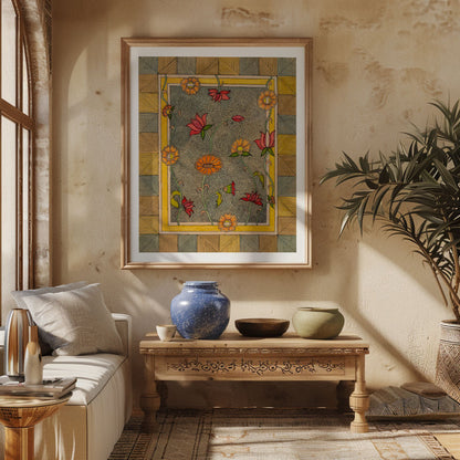 Madhubani painting in vintage style