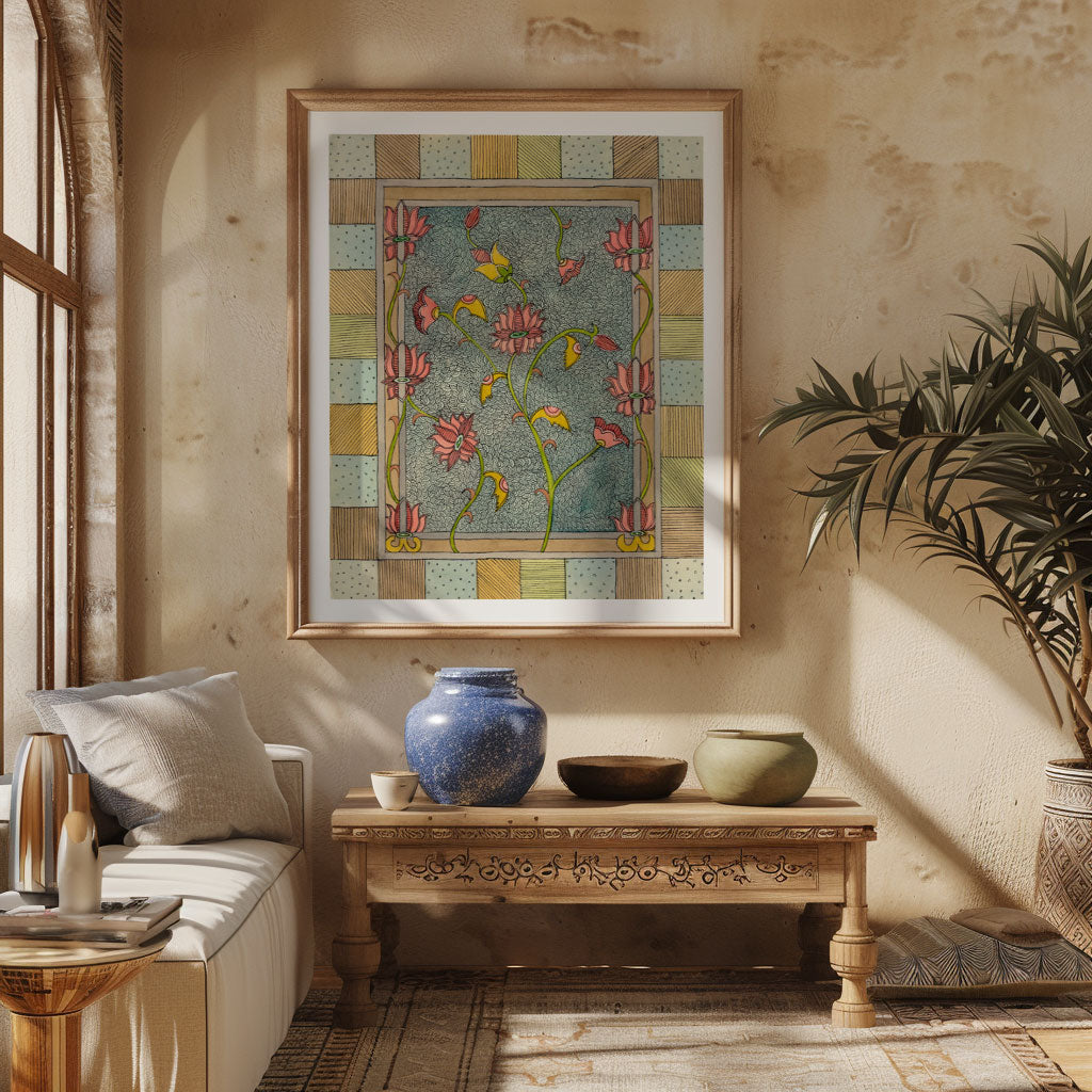 Madhubani painting in vintage style