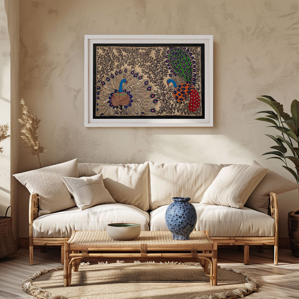 Peacock Dancing Madhubani Art, Madhubani Art, Madhubani Painting