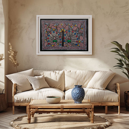 The Peacock in bageecha, Madhubani Art, Madhubani Painting