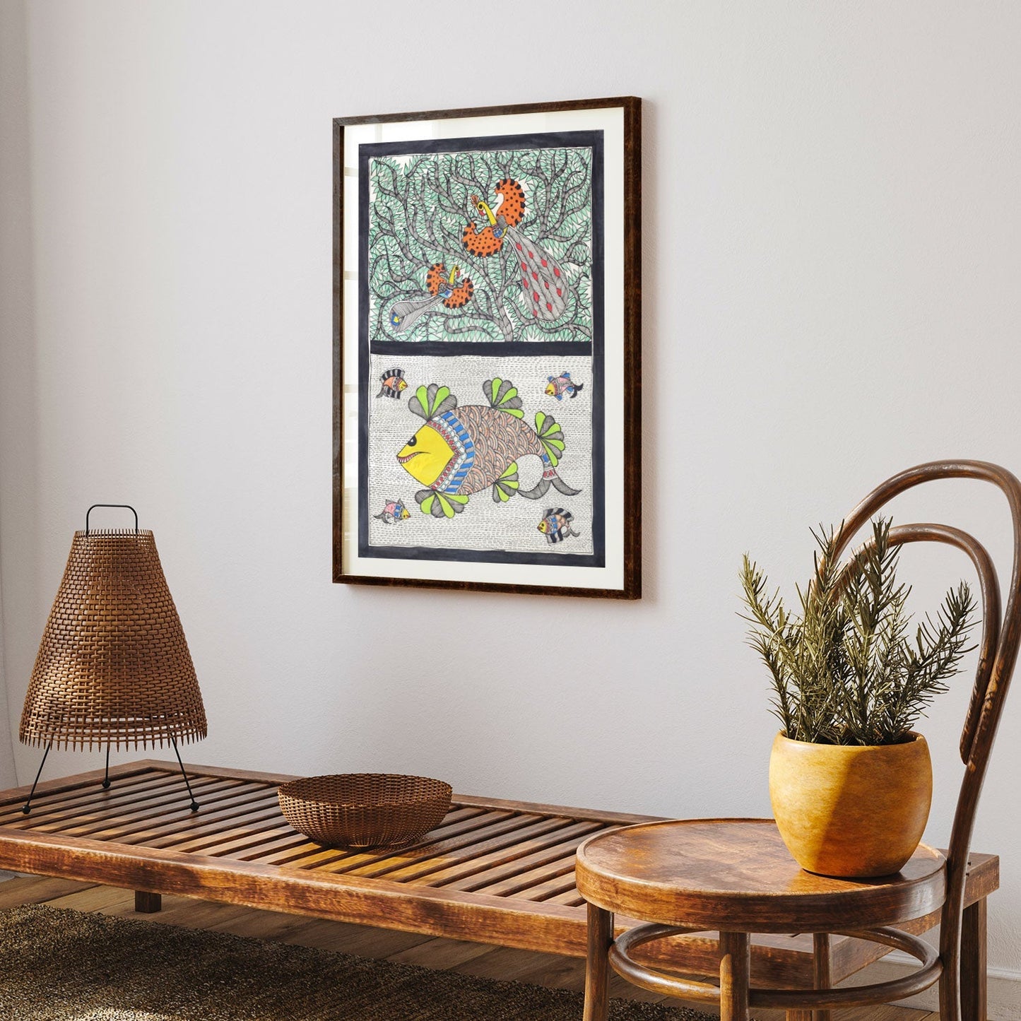 Peacock fish combination Madhubani Painting, Madhubani Art, Madhubani Painting