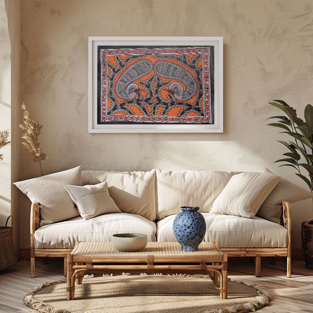 Peacock in the Forest, Madhubani Art, Madhubani Painting