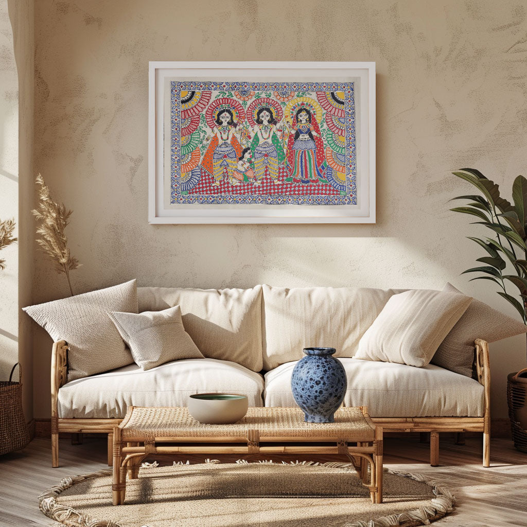 Ram Darbar with Hanuman, Madhubani Art, Madhubani Painting